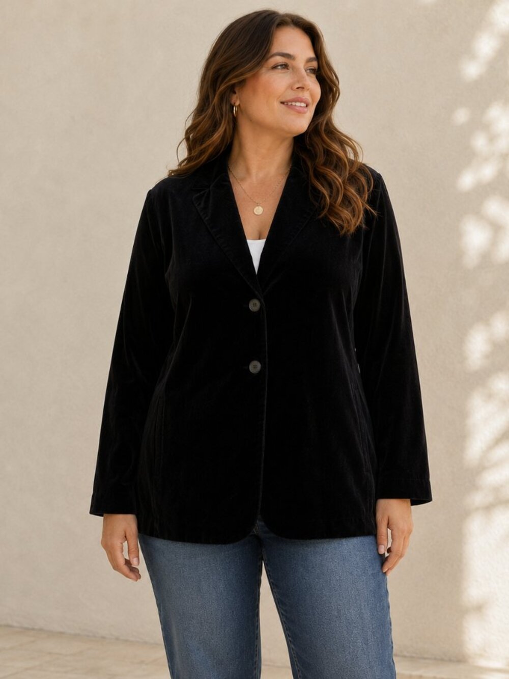 Liz Claiborne Liz Sport Velvet Blazer Womens XL Black 2 Button Minimalist Jacket